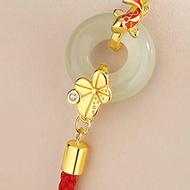Buddha Stones Handmade 925 Sterling Silver Hetian Jade Chinese Goldfish Peace Buckle Red Rope Bracelet - image 10