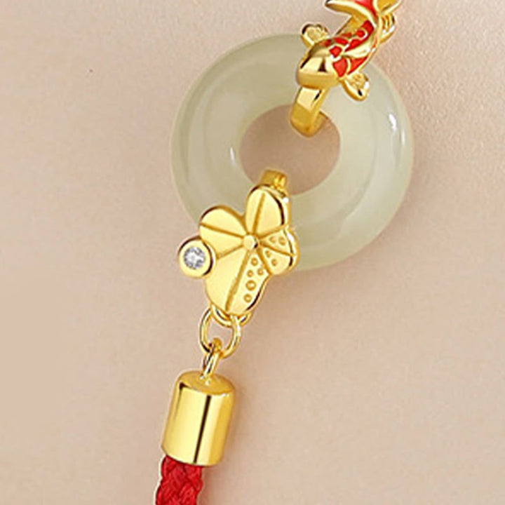 Buddha Stones Handmade 925 Sterling Silver Hetian Jade Chinese Goldfish Peace Buckle Red Rope Bracelet - image 10
