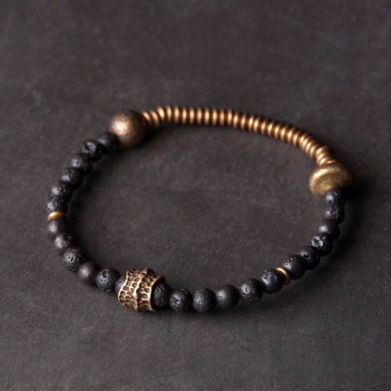 Buddha Stones Support Healing Lava Rock Beads Copper Bracelet - 17-17.6cm - image 0