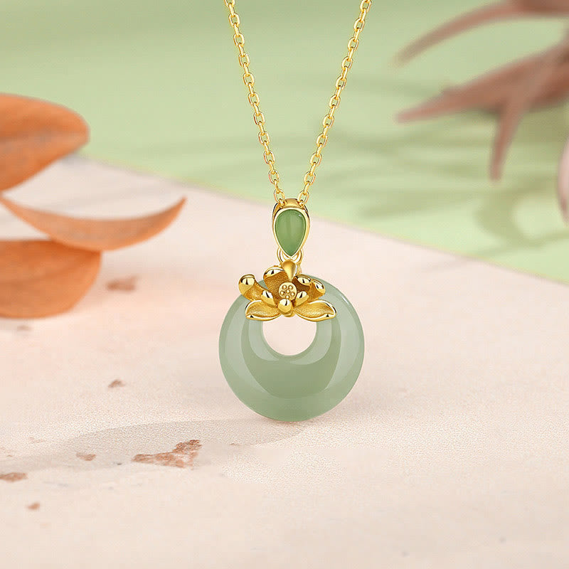 Buddha Stones Jade Lotus Abundance String Necklace Pendant - Jade Silver(Necklace Length: 45cm) - image 0