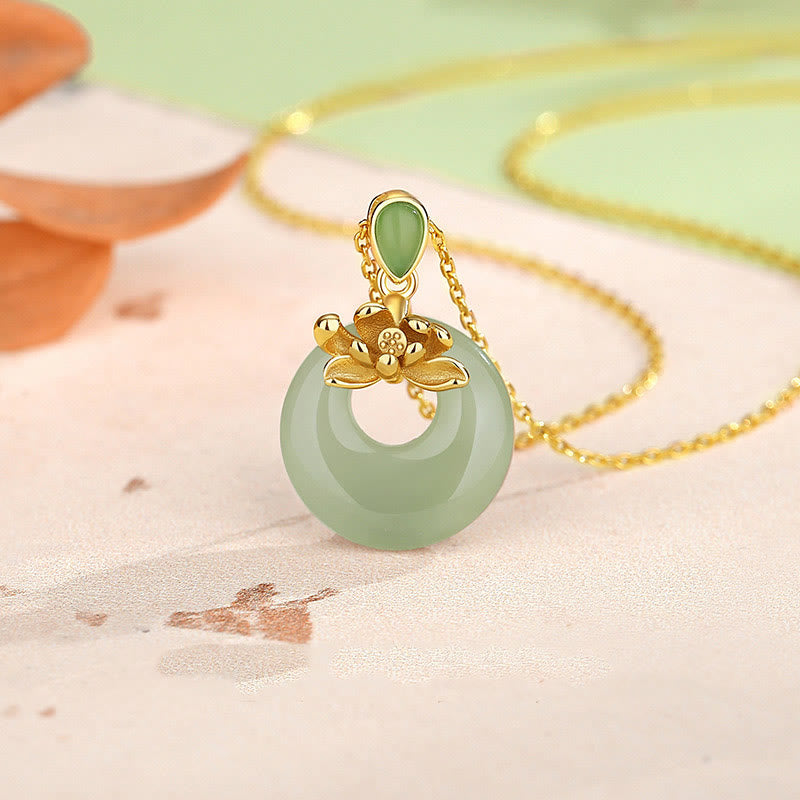 Buddha Stones Jade Lotus Abundance String Necklace Pendant - image 1