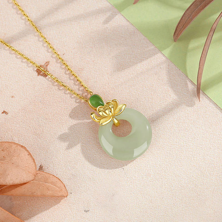 Buddha Stones Jade Lotus Abundance String Necklace Pendant - image 2