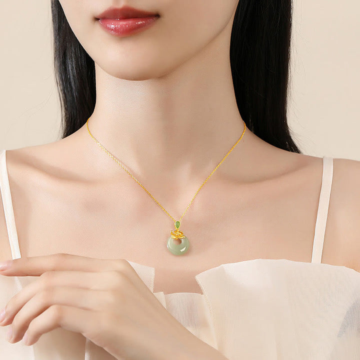 Buddha Stones Jade Lotus Abundance String Necklace Pendant - image 4