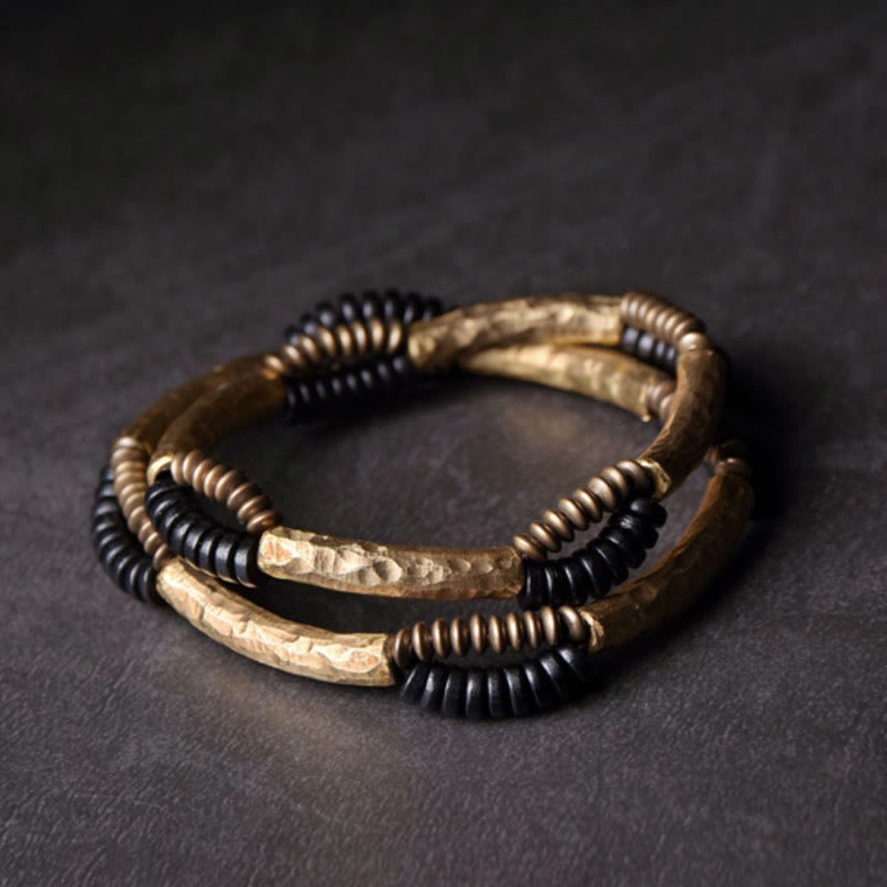 Buddha Stones Vintage Ebony Wood Copper Luck Wealth Handmade Bracelet - image 3