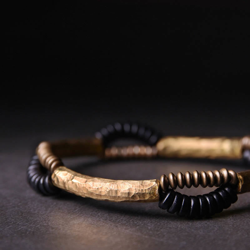 Buddha Stones Vintage Ebony Wood Copper Luck Wealth Handmade Bracelet - image 1