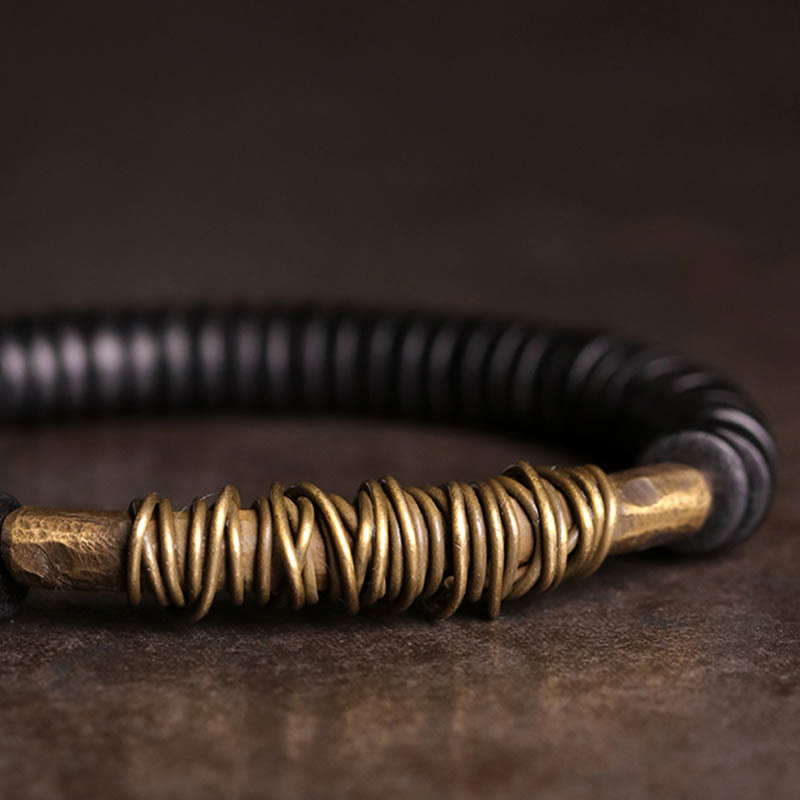 Buddha Stones Calm Tibetan Ebony Wood Copper Bracelet - image 3