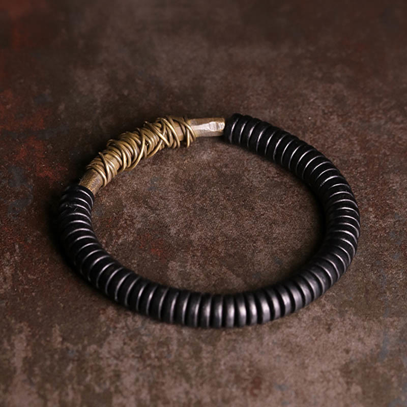 Buddha Stones Calm Tibetan Ebony Wood Copper Bracelet - image 1