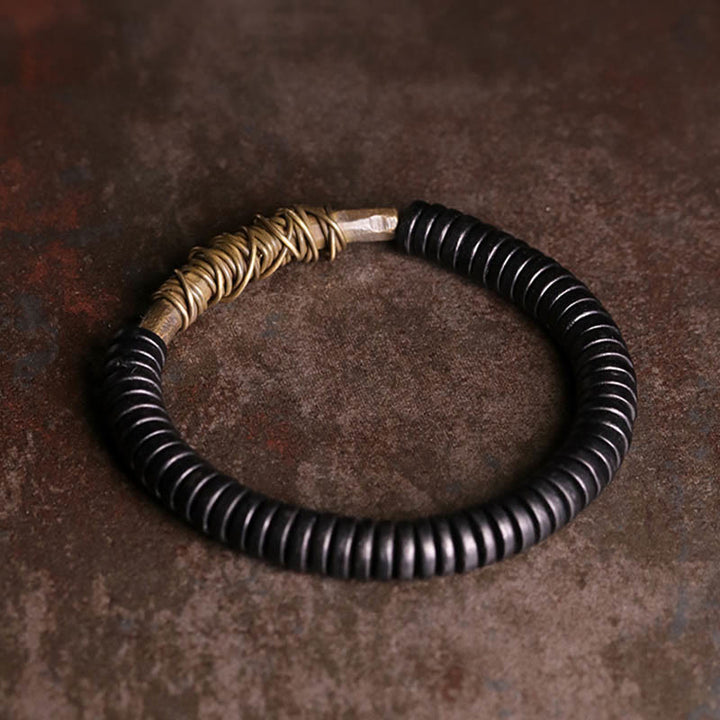 Buddha Stones Calm Tibetan Ebony Wood Copper Bracelet - image 1