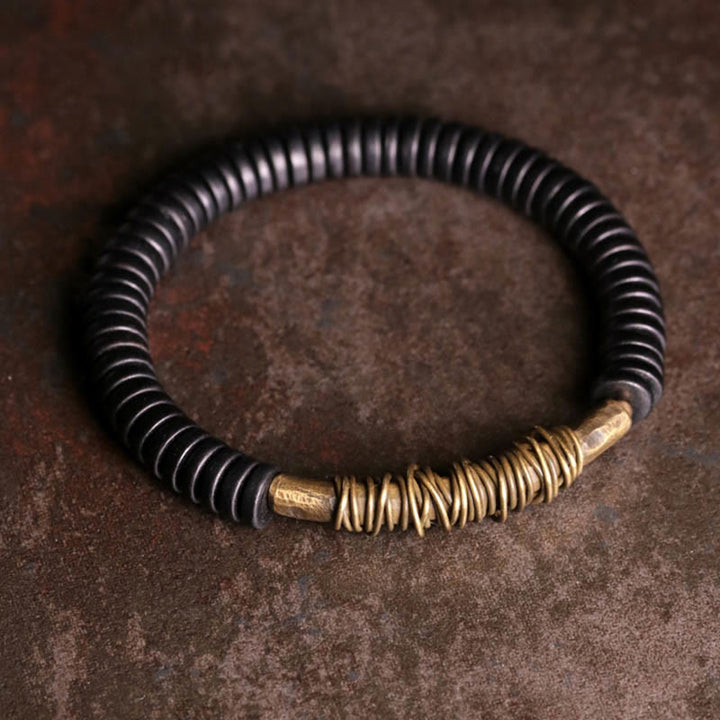 Buddha Stones Calm Tibetan Ebony Wood Copper Bracelet - 17-17.6cm - image 0