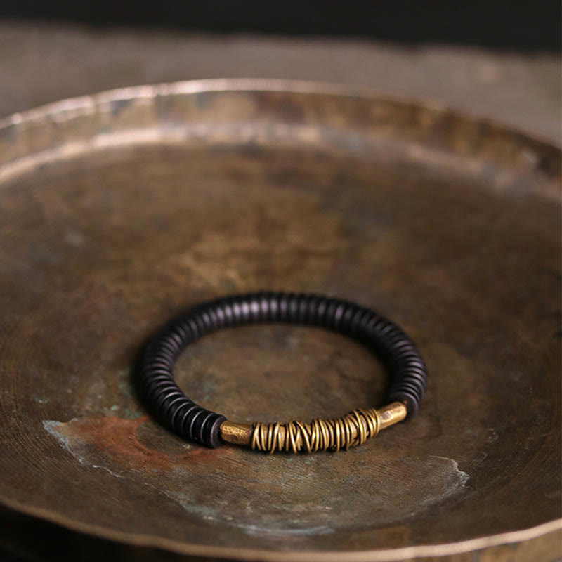 Buddha Stones Calm Tibetan Ebony Wood Copper Bracelet - image 4