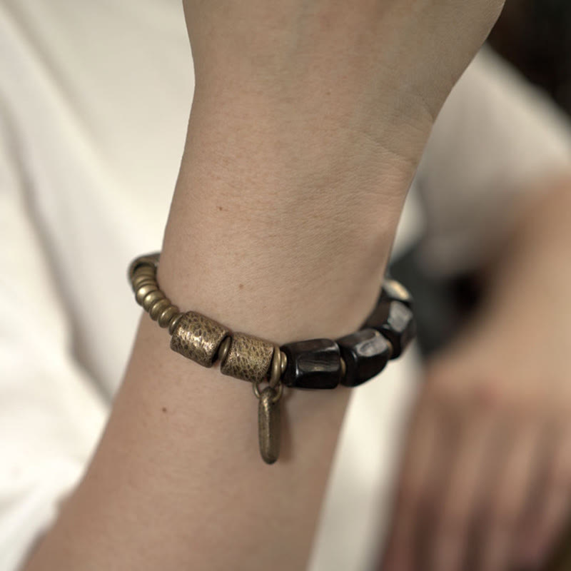 Buddha Stones Vintage Peace Ebony Wood Copper Beads Bracelet - image 4