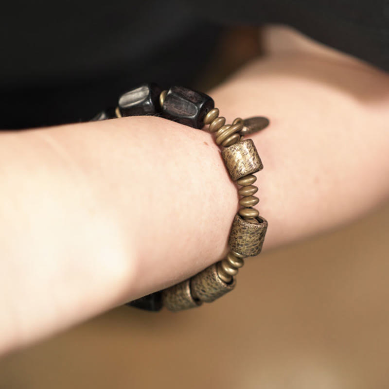 Buddha Stones Vintage Peace Ebony Wood Copper Beads Bracelet - image 8