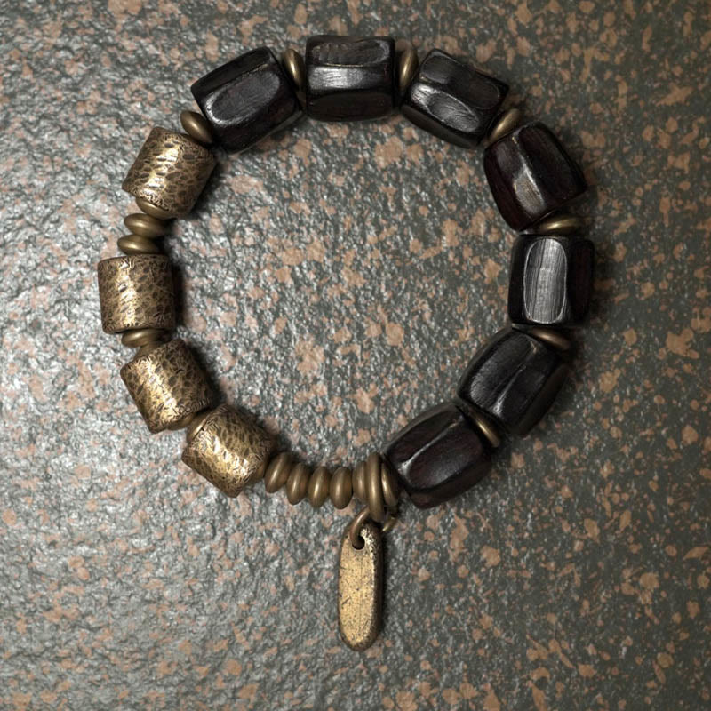 Buddha Stones Vintage Peace Ebony Wood Copper Beads Bracelet - 17-17.6cm - image 0