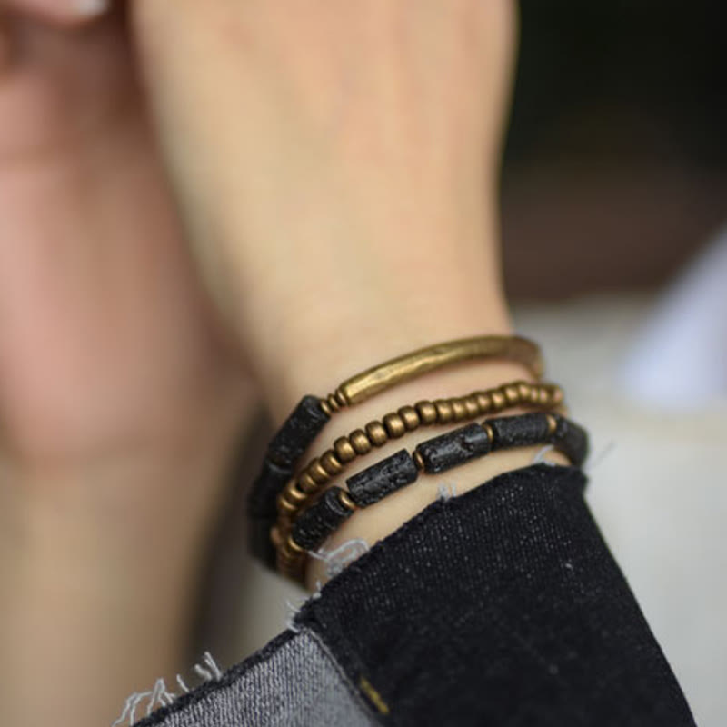 Buddha Stones Vintage Lava Rock Copper Beads Multi-layered Wrap Bracelet - image 4
