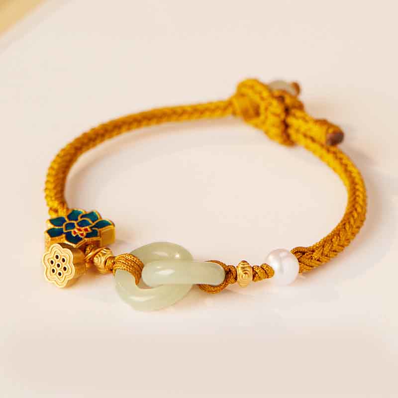 Buddha Stones Hetian Jade Lotus Peace Buckle Braided Rope Fortune Bracelet - Yellow(Wrist Circumference: 14-17cm) - image 19