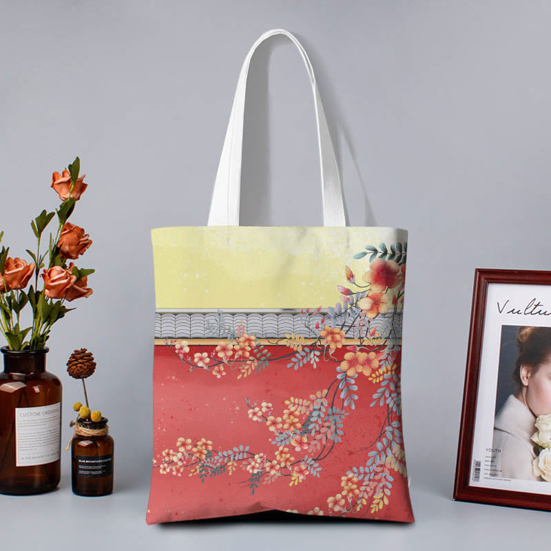 Buddha Stones Canvas Colourful Shoulder Bag - Red Wall - Zipper - image 2