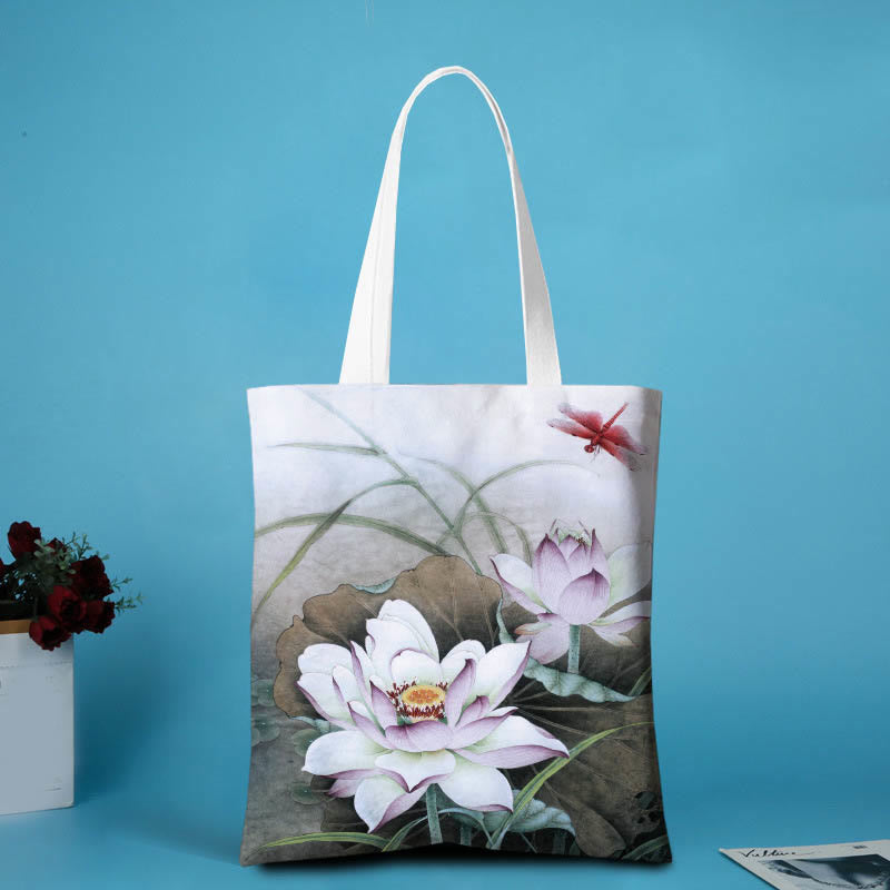 Buddha Stones Lotus Shape Canvas Shoulder Bag - Purple Lotus - no zipper - image 4