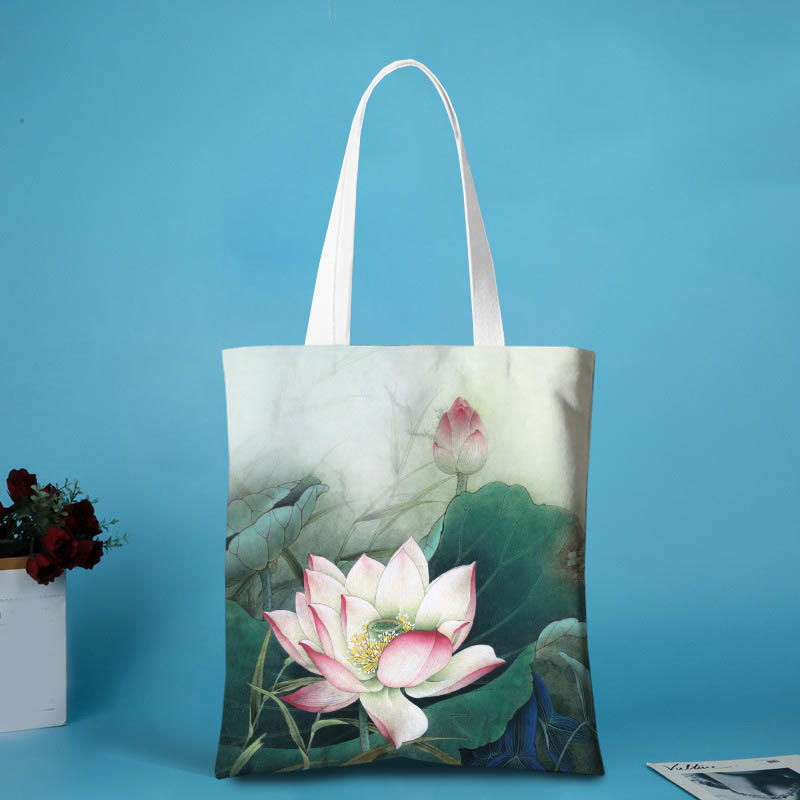 Buddha Stones Lotus Shape Canvas Shoulder Bag - Pink Lotus - no zipper - image 6