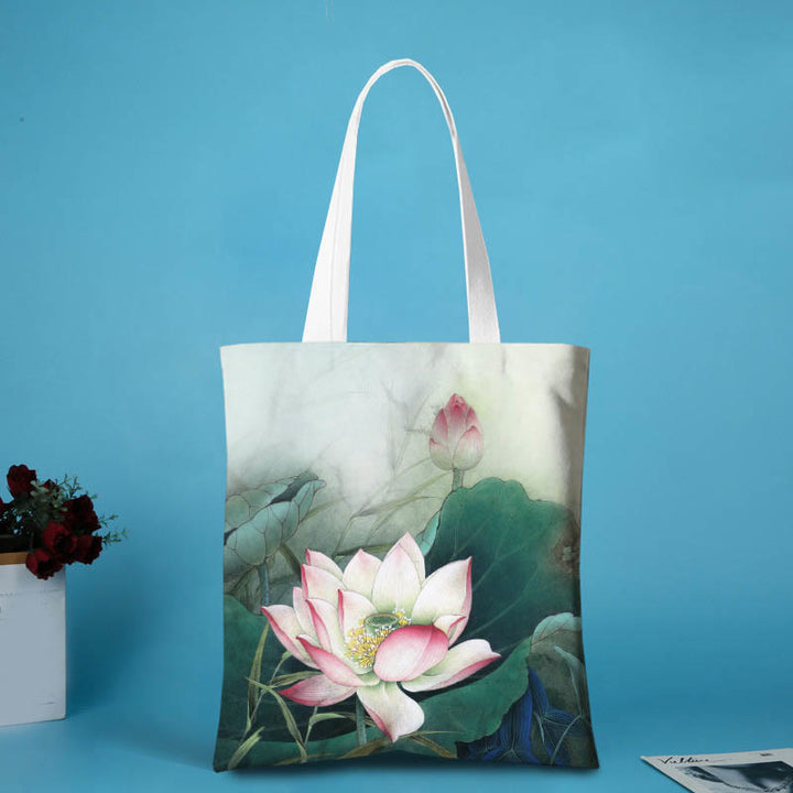 Buddha Stones Lotus Shape Canvas Shoulder Bag - Pink Lotus - no zipper - image 6