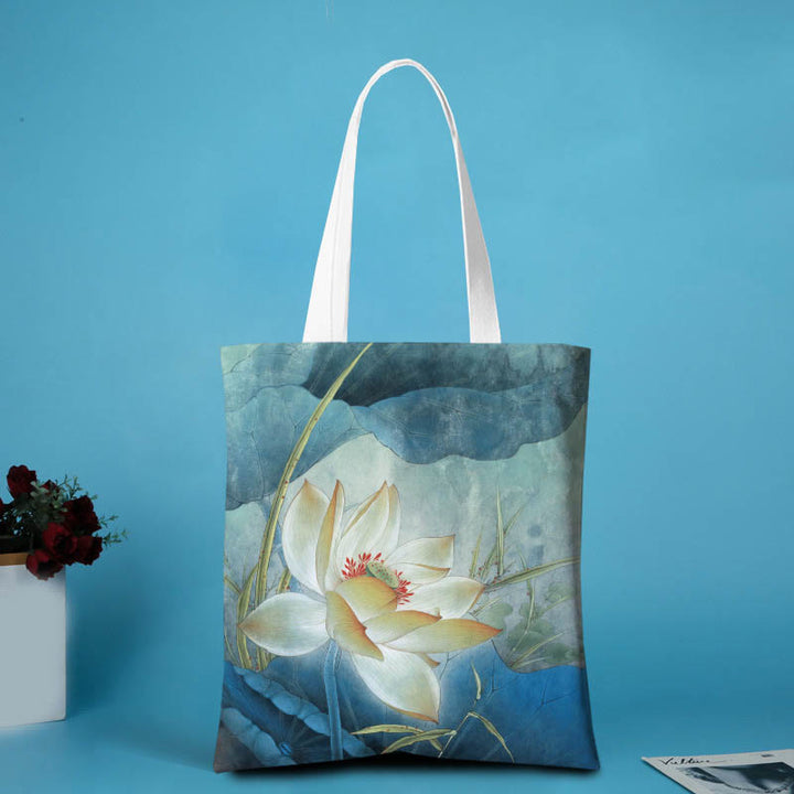 Buddha Stones Lotus Canvas Shoulder Bag - Yellow Lotus - no zipper - image 0