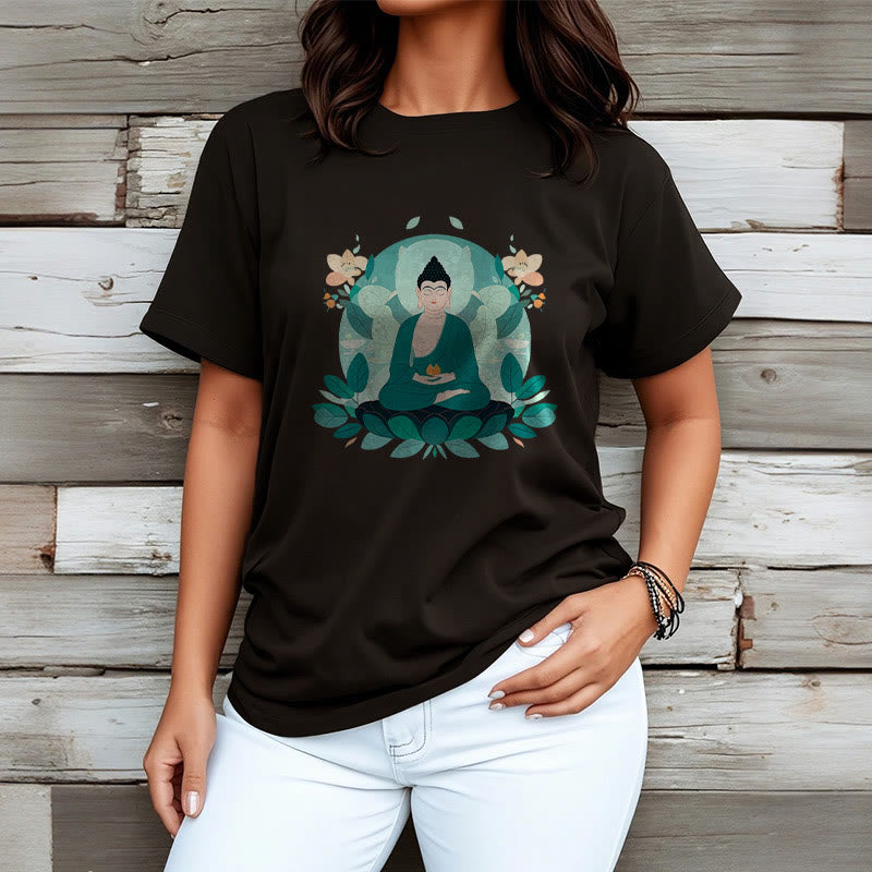 Buddha Stones Close Eyes Green Leaf Buddha Tee T-shirt - image 8
