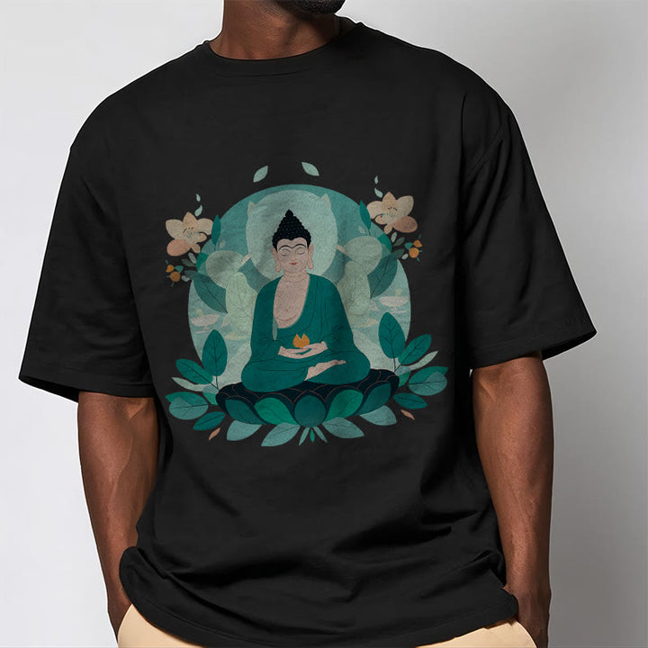 Buddha Stones Close Eyes Green Leaf Buddha Tee T-shirt - image 6