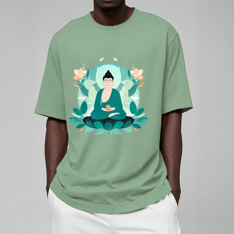 Buddha Stones Close Eyes Green Leaf Buddha Tee T-shirt - image 1