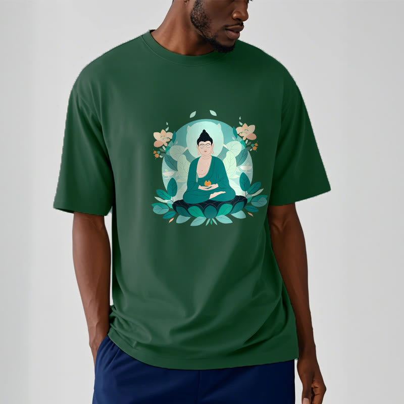 Buddha Stones Close Eyes Green Leaf Buddha Tee T-shirt - image 12