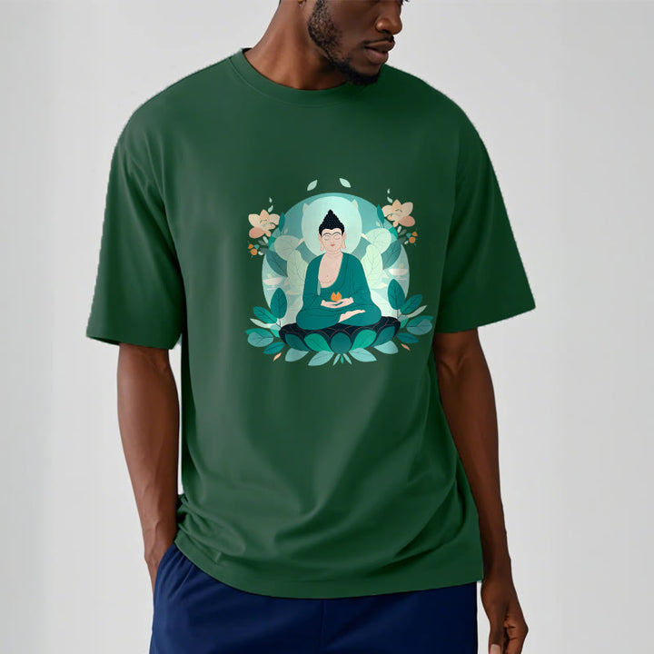 Buddha Stones Close Eyes Green Leaf Buddha Tee T-shirt - image 12