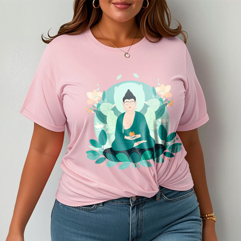 Buddha Stones Close Eyes Green Leaf Buddha Tee T-shirt - image 14