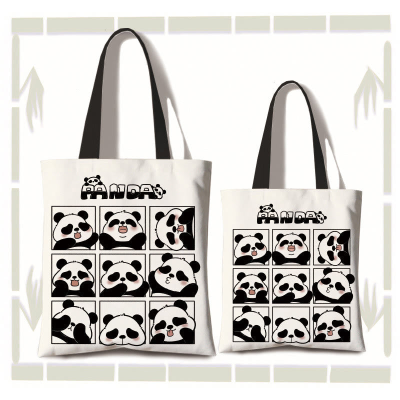 Buddha Stones Large Capacity Handmade Canvas Cute Panda Commuter Shoulder Bag Shopping Bag - 9-Grids Emoji(zipper and inner pocket) - image 2