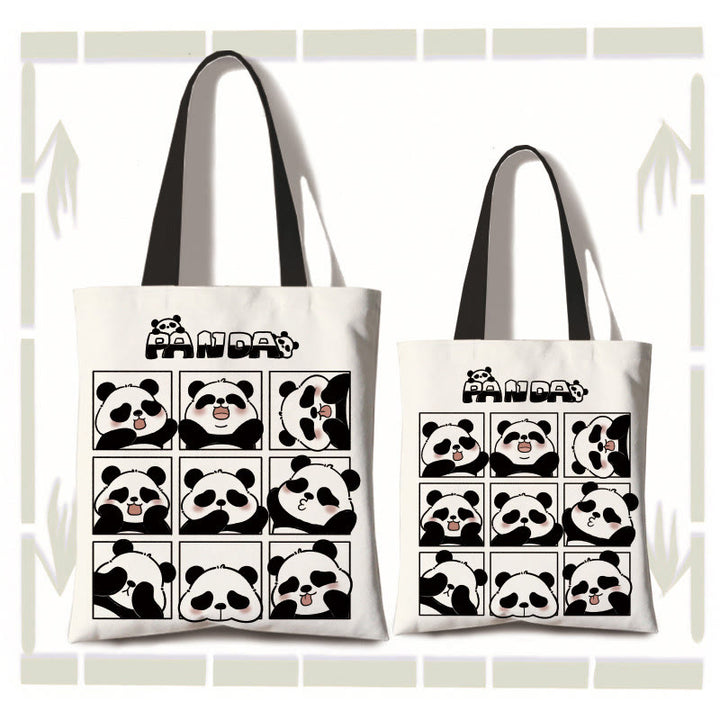 Buddha Stones Large Capacity Handmade Canvas Cute Panda Commuter Shoulder Bag Shopping Bag - 9-Grids Emoji(zipper and inner pocket) - image 2