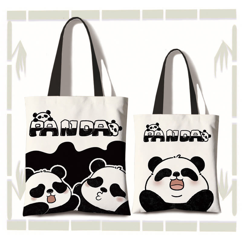 Buddha Stones Handmade Large Capacity Canvas Cute Panda Commuter Shopping Shoulder Bag - Panda(zipper and inner pocket) - image 0