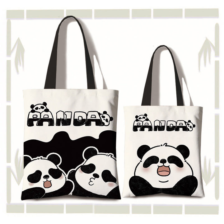 Buddha Stones Handmade Large Capacity Canvas Cute Panda Commuter Shopping Shoulder Bag - Panda(zipper and inner pocket) - image 0