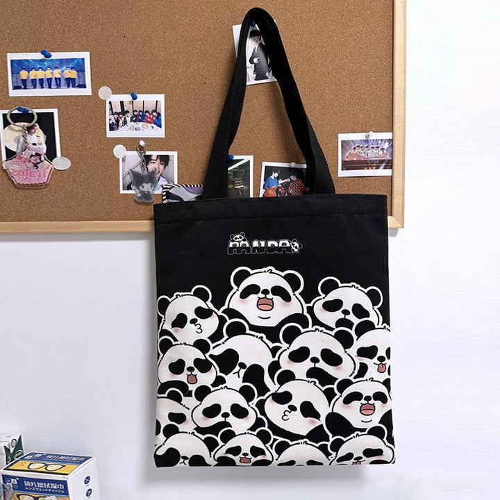 Buddha Stones Handmade Large Capacity Canvas Cute Panda Commuter Shopping Shoulder Bag - image 5