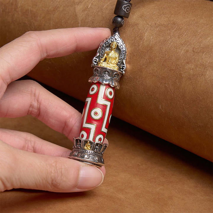 Buddha Stones Tibetan Medicine Buddha Nine-Eye Dzi Bead Protection Necklace Pendant - image 7