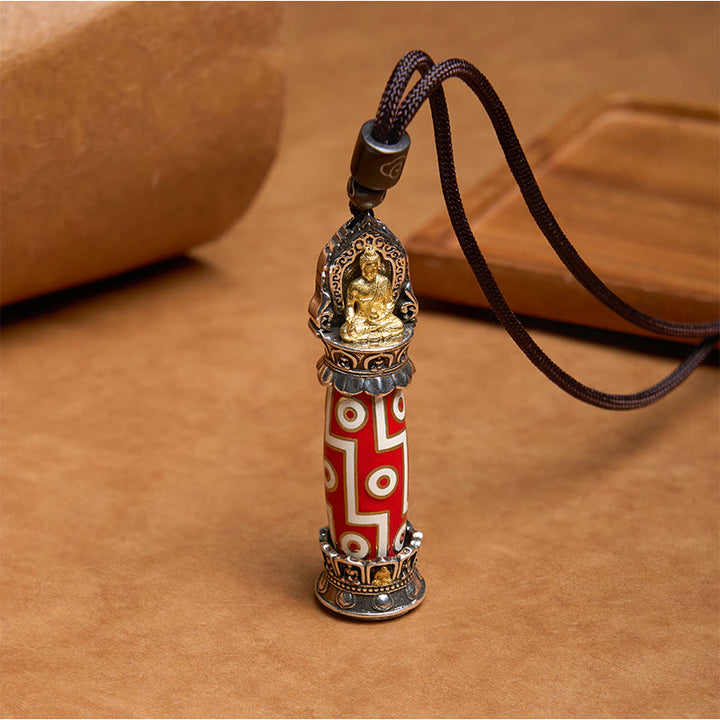 Buddha Stones Tibetan Medicine Buddha Nine-Eye Dzi Bead Protection Necklace Pendant - image 5