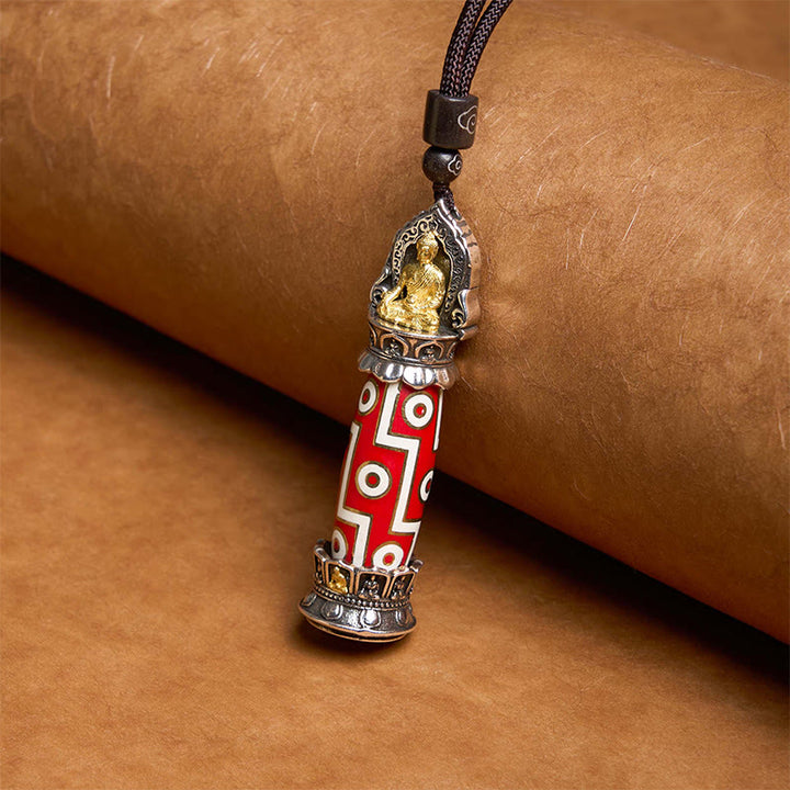 Buddha Stones Tibetan Medicine Buddha Nine-Eye Dzi Bead Protection Necklace Pendant - image 4