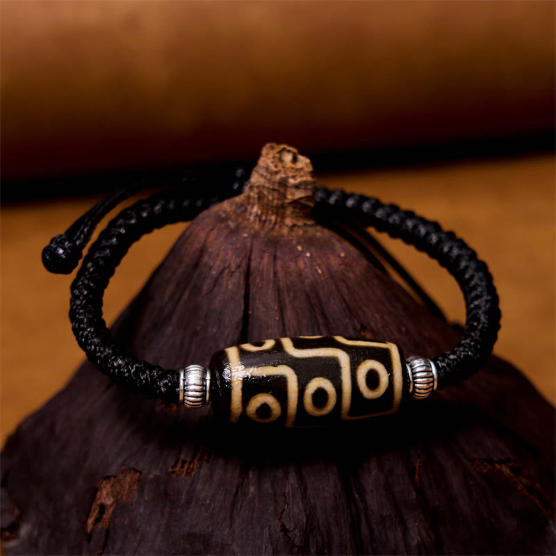 Buddha Stones Tibetan Nine-Eye Dzi Bead Three-eyed Dzi Bead Wealth Protection Rope Bracelet - image 2