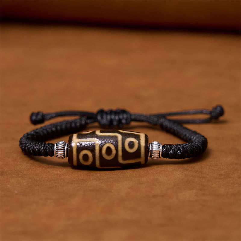 Buddha Stones Tibetan Nine-Eye Dzi Bead Three-eyed Dzi Bead Wealth Protection Rope Bracelet - Nine-eye Dzi Bead(Wrist Circumference 14-16cm) - image 0