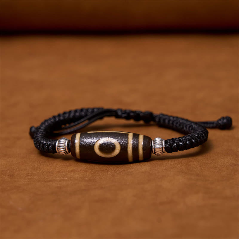 Buddha Stones Tibetan Nine-Eye Dzi Bead Three-eyed Dzi Bead Wealth Protection Rope Bracelet - One-eye Dzi Bead(Wrist Circumference 14-16cm) - image 8