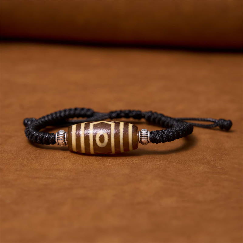 Buddha Stones Tibetan Nine-Eye Dzi Bead Three-eyed Dzi Bead Wealth Protection Rope Bracelet - Three-Eyed Dzi Bead(Wrist Circumference 14-16cm) - image 16