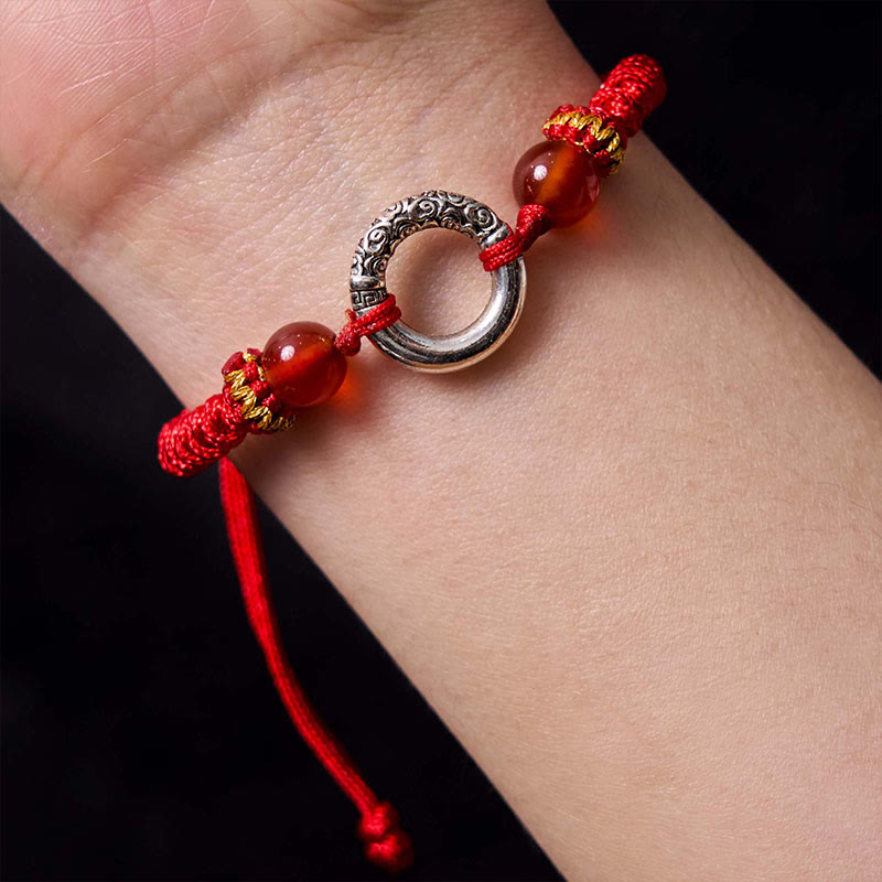 Buddha Stones 925 Sterling Silver Plated Copper Peace Buckle Protection Braided String Bracelet - image 4