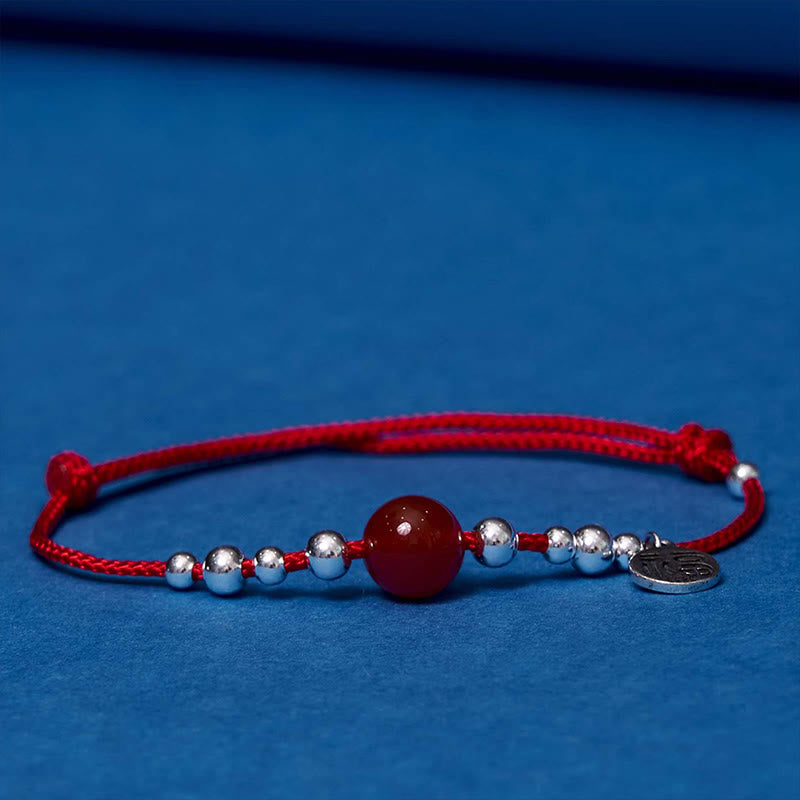 Buddha Stones Handmade 925 Sterling Silver Fu Character Red Agate Fortune Braided Ultra-Thin Rope Bracelet - image 3