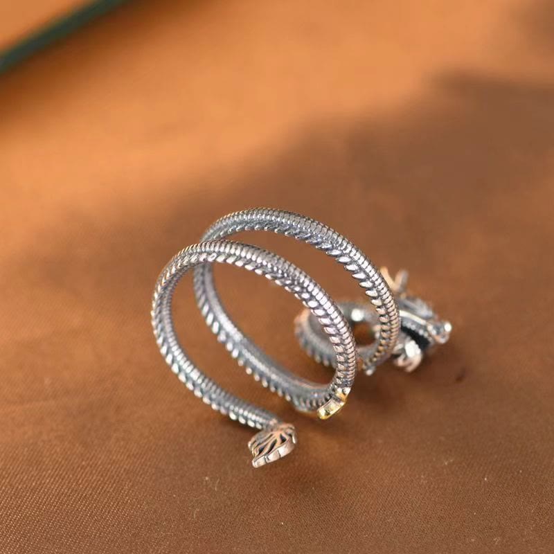 Buddha Stones Vintage Dragon Pattern Protection Ring - image 2