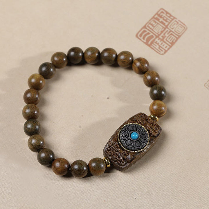 Buddha Stones Small Leaf Red Sandalwood Green Sandalwood Six True Words Peace Bracelet - Green Sandalwood(Wrist Circumference: 15-18cm) - image 16