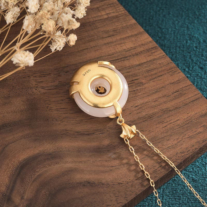 Buddha Stones White Jade Peace Buckle Mountains And Sea Luck Necklace Pendant - image 3