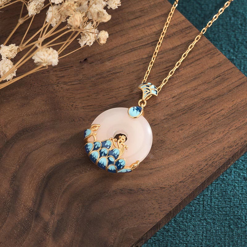 Buddha Stones White Jade Peace Buckle Mountains And Sea Luck Necklace Pendant - image 2
