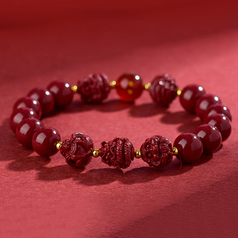 Buddha Stones Chinese Zodiac Cinnabar Keep Away Evil Spirits Blessing Bracelet - image 0