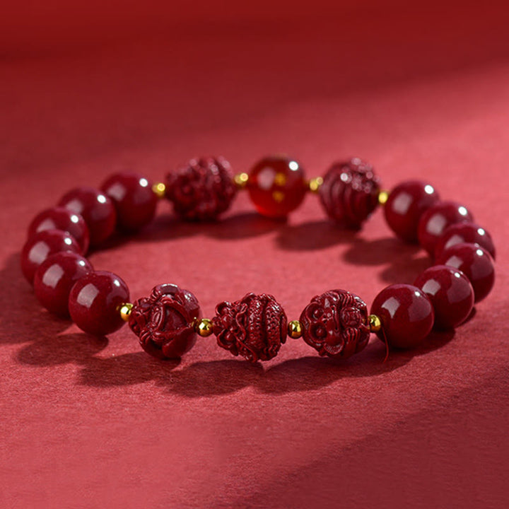 Buddha Stones Chinese Zodiac Cinnabar Keep Away Evil Spirits Blessing Bracelet - image 0